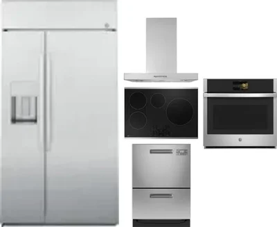 5 Piece Package Includes Refrigerator, Cooktop, Wall Oven, Hood And Dishwasher